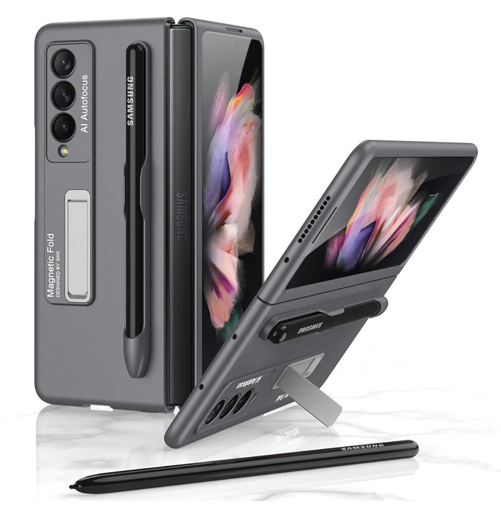 Ultra-thin Stand Holder Case For Samsung Galaxy Z Fold 3 5G With Pen Slot Shockproof Hard Cover For Samsung Z Fold 3 Case