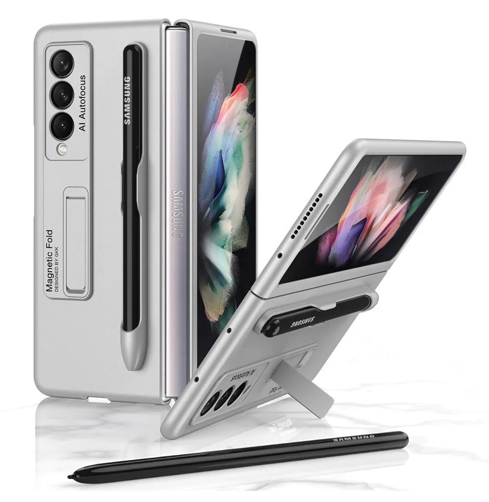 Ultra-thin Stand Holder Case For Samsung Galaxy Z Fold 3 5G With Pen Slot Shockproof Hard Cover For Samsung Z Fold 3 Case