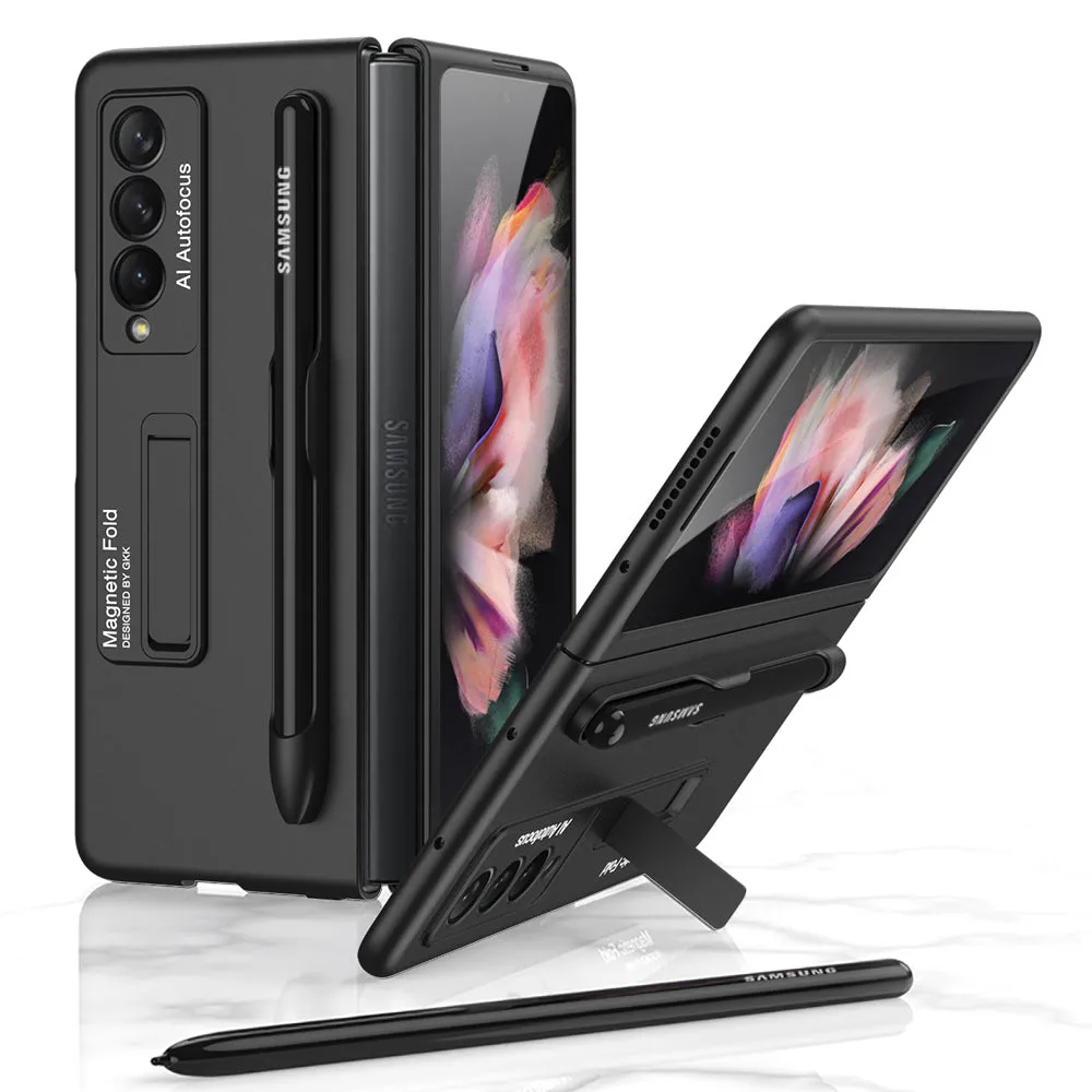 Ultra-thin Stand Holder Case For Samsung Galaxy Z Fold 3 5G With Pen Slot Shockproof Hard Cover For Samsung Z Fold 3 Case