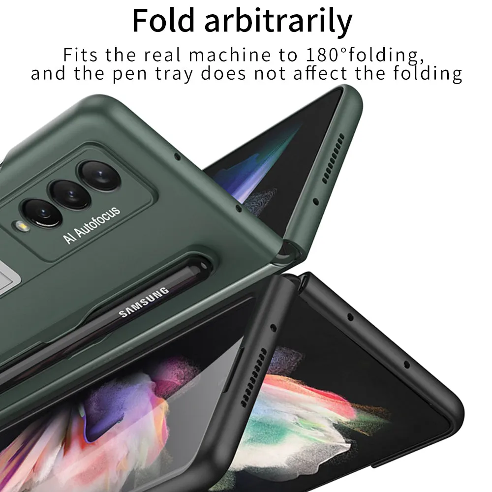 Ultra-thin Stand Holder Case For Samsung Galaxy Z Fold 3 5G With Pen Slot Shockproof Hard Cover For Samsung Z Fold 3 Case