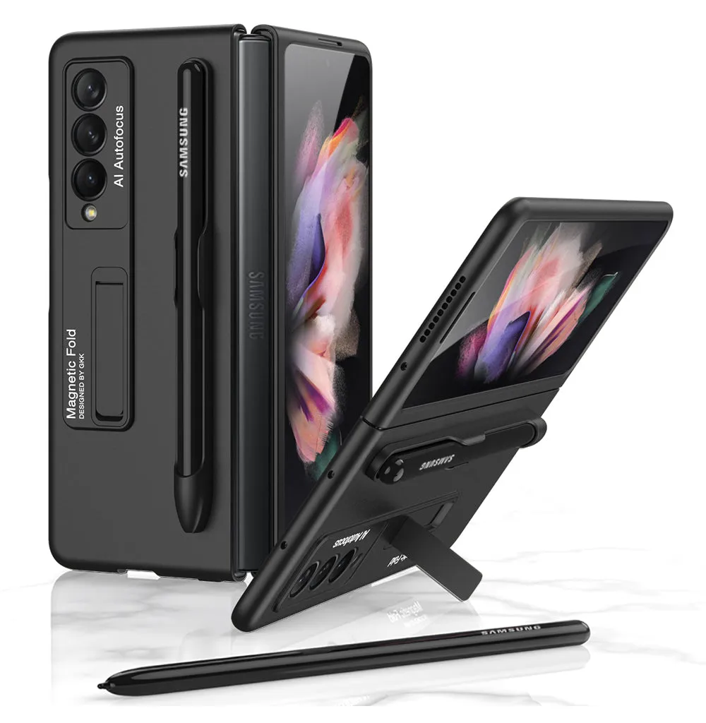 Ultra-thin Stand Holder Case For Samsung Galaxy Z Fold 3 5G With Pen Slot Shockproof Hard Cover For Samsung Z Fold 3 Case