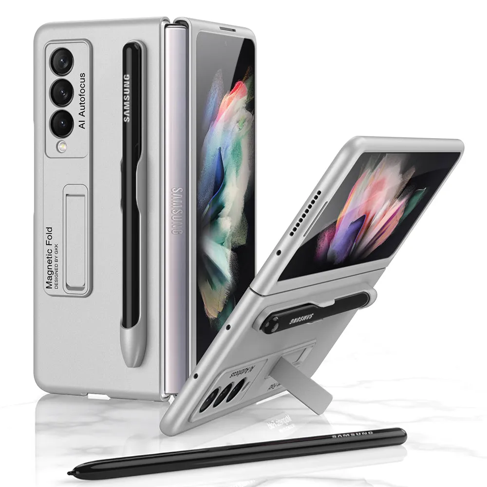 Ultra-thin Stand Holder Case For Samsung Galaxy Z Fold 3 5G With Pen Slot Shockproof Hard Cover For Samsung Z Fold 3 Case