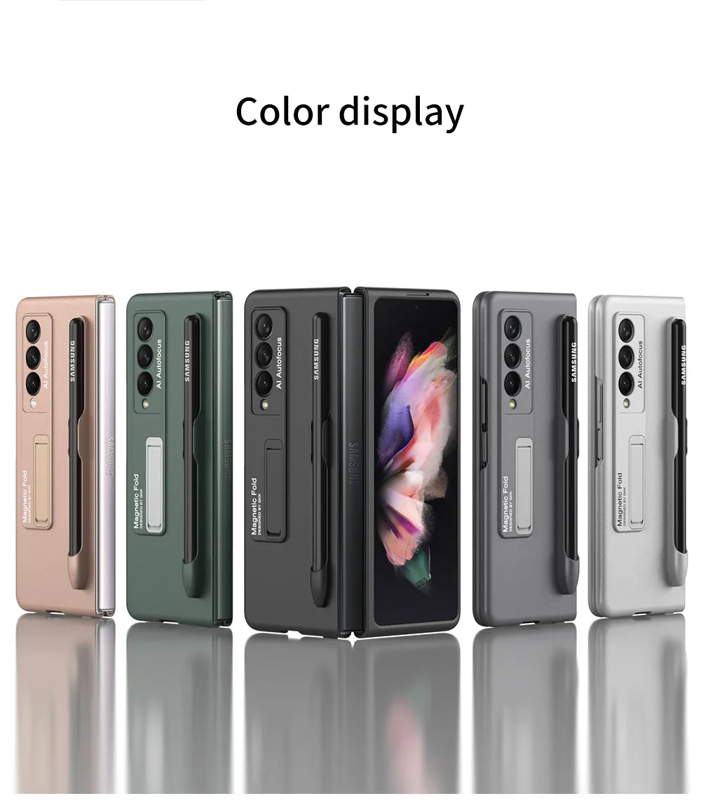 Ultra-thin Stand Holder Case For Samsung Galaxy Z Fold 3 5G With Pen Slot Shockproof Hard Cover For Samsung Z Fold 3 Case
