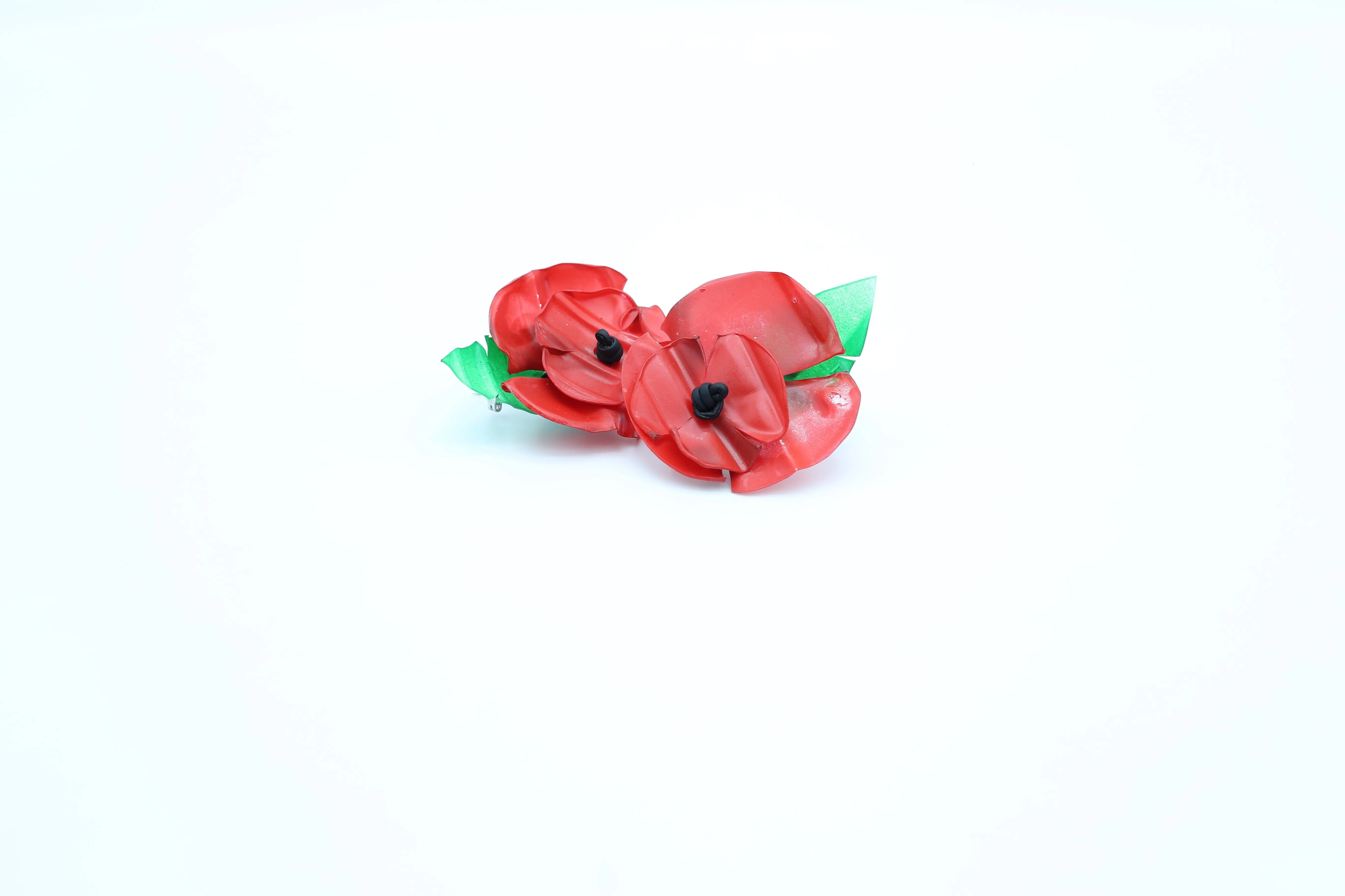 Upcycled plastic bottles - Ladder Necklace with Two Poppies brooch-Red
