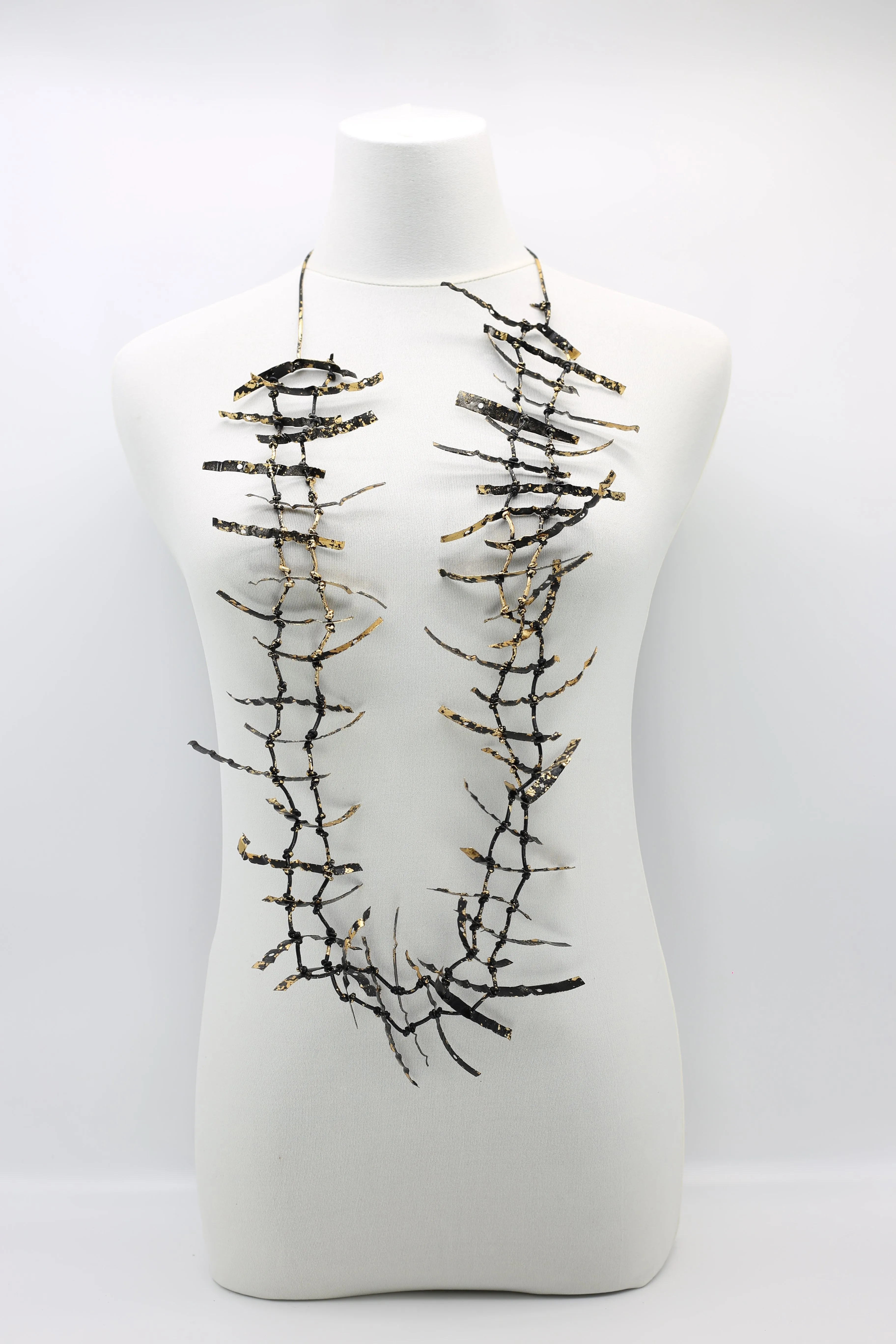 Upcycled plastic bottles - Ladder Necklace with Two Poppies brooch-Red