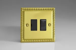 Varilight Classic Georgian Brass 13A Switched Fused Spur with Neon Black Insert XG6NB