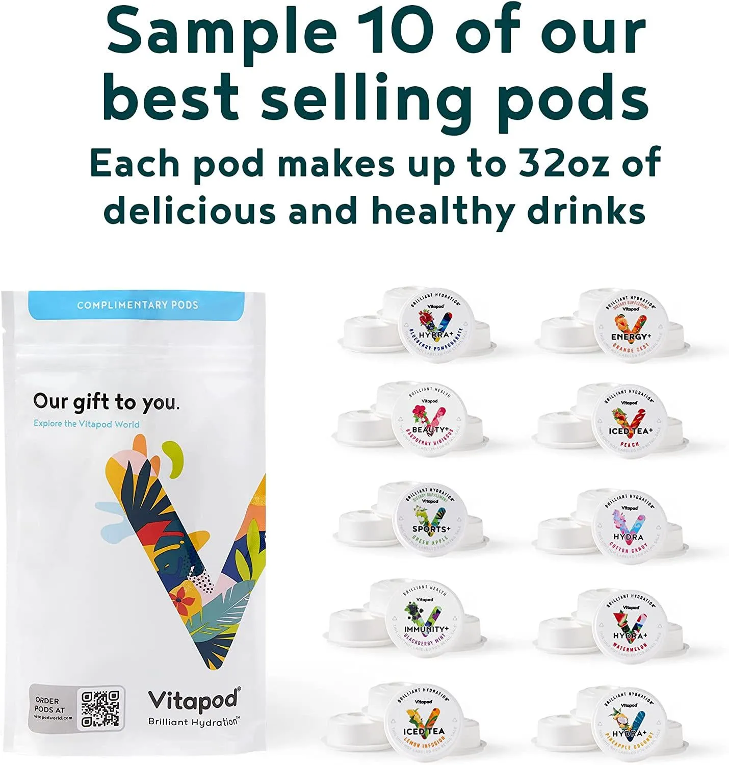 Vitapod Go Intro Kit | 36oz Pro Steel Insulated Black Bottle | Go Top | Variety of Healthy Vitamin, Electrolyte and Antioxidant Infused Pods (10 Count) | Hydration, Beauty, Energy, Immunity and Sports