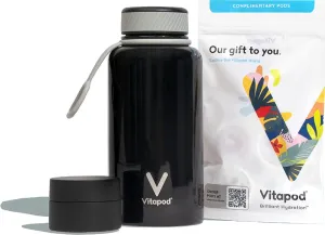 Vitapod Go Intro Kit | 36oz Pro Steel Insulated Black Bottle | Go Top | Variety of Healthy Vitamin, Electrolyte and Antioxidant Infused Pods (10 Count) | Hydration, Beauty, Energy, Immunity and Sports