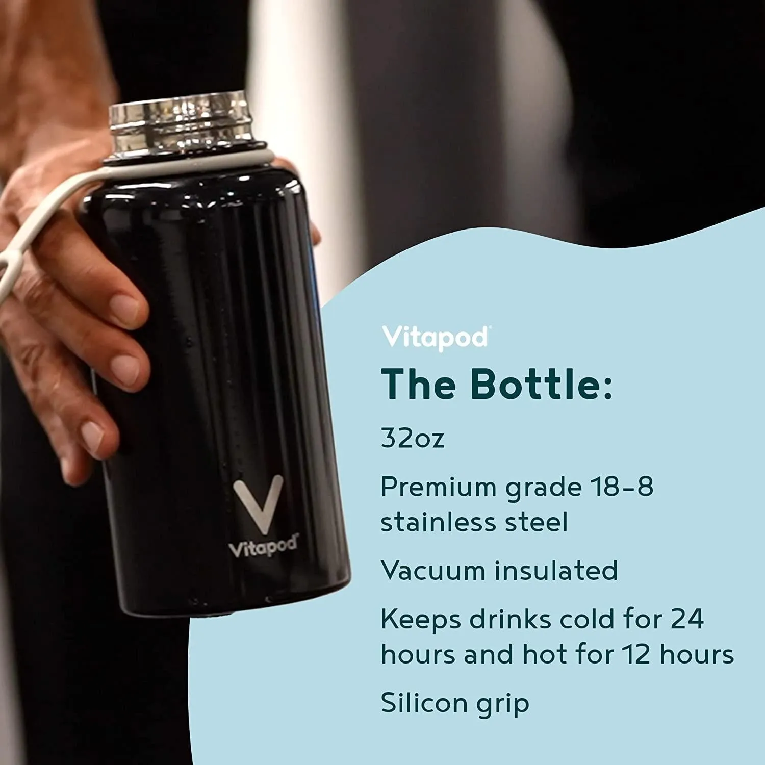 Vitapod Go Intro Kit | 36oz Pro Steel Insulated Black Bottle | Go Top | Variety of Healthy Vitamin, Electrolyte and Antioxidant Infused Pods (10 Count) | Hydration, Beauty, Energy, Immunity and Sports