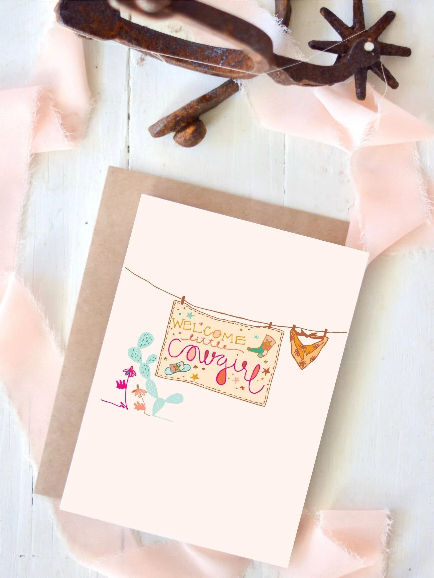Welcome Baby Card, Western Baby Cowgirl, Baby Shower Card Tirzah
