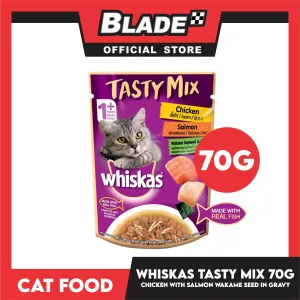 Whiskas Tasty Mix For Adult 1  Year Cat Food 70g (Chicken Salmon Wakame Seaweed In Gravy) Cat Wet Food, Cat Pouch Food