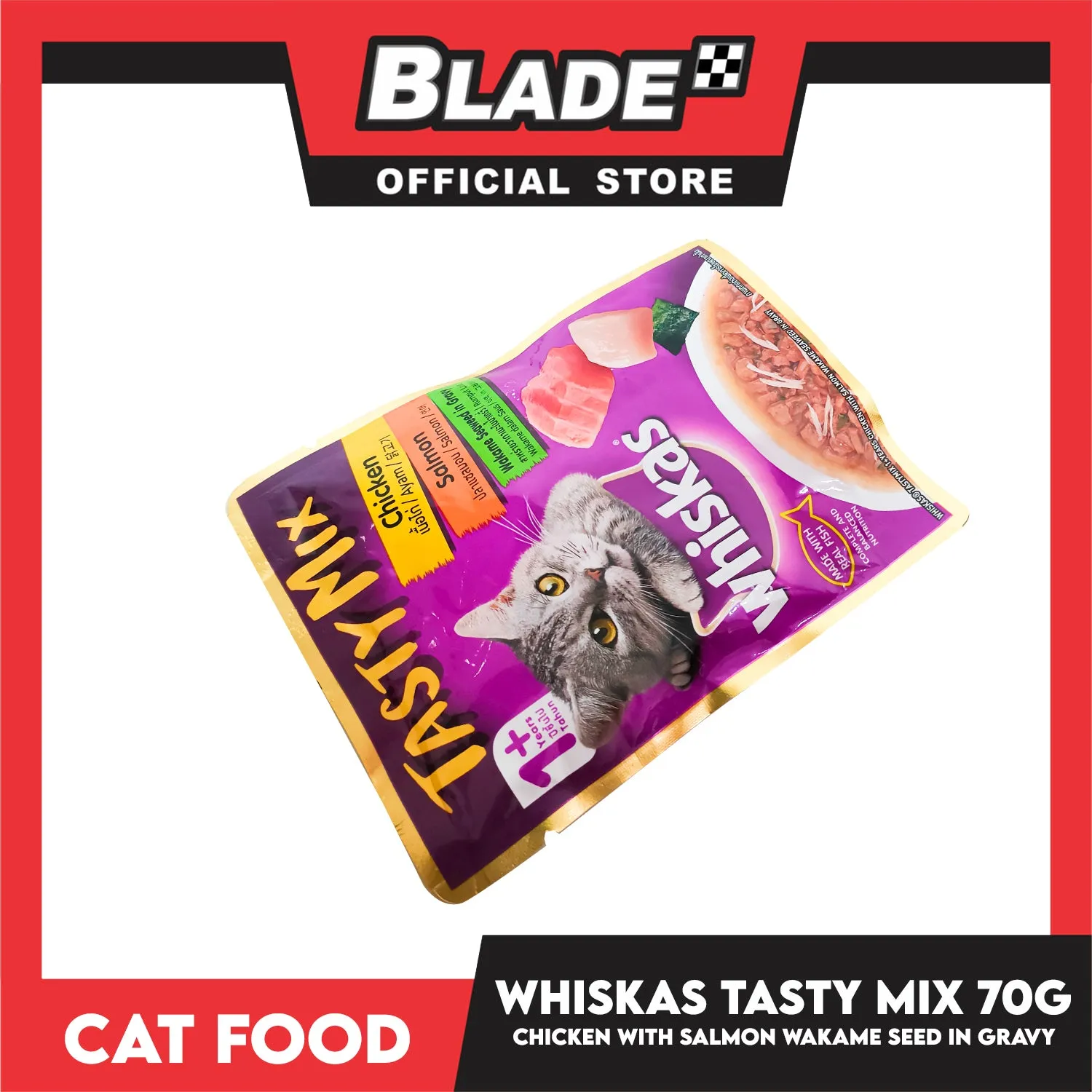 Whiskas Tasty Mix For Adult 1  Year Cat Food 70g (Chicken Salmon Wakame Seaweed In Gravy) Cat Wet Food, Cat Pouch Food
