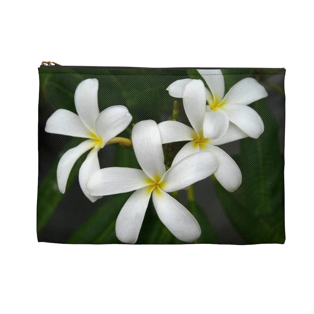 White FrangipanisZippered Accessory Bag (FWS) Made in the USA