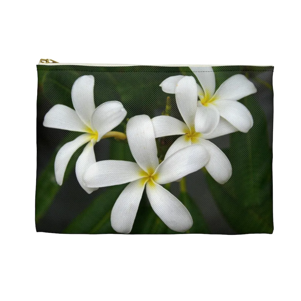White FrangipanisZippered Accessory Bag (FWS) Made in the USA
