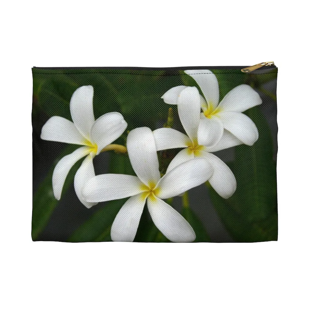 White FrangipanisZippered Accessory Bag (FWS) Made in the USA