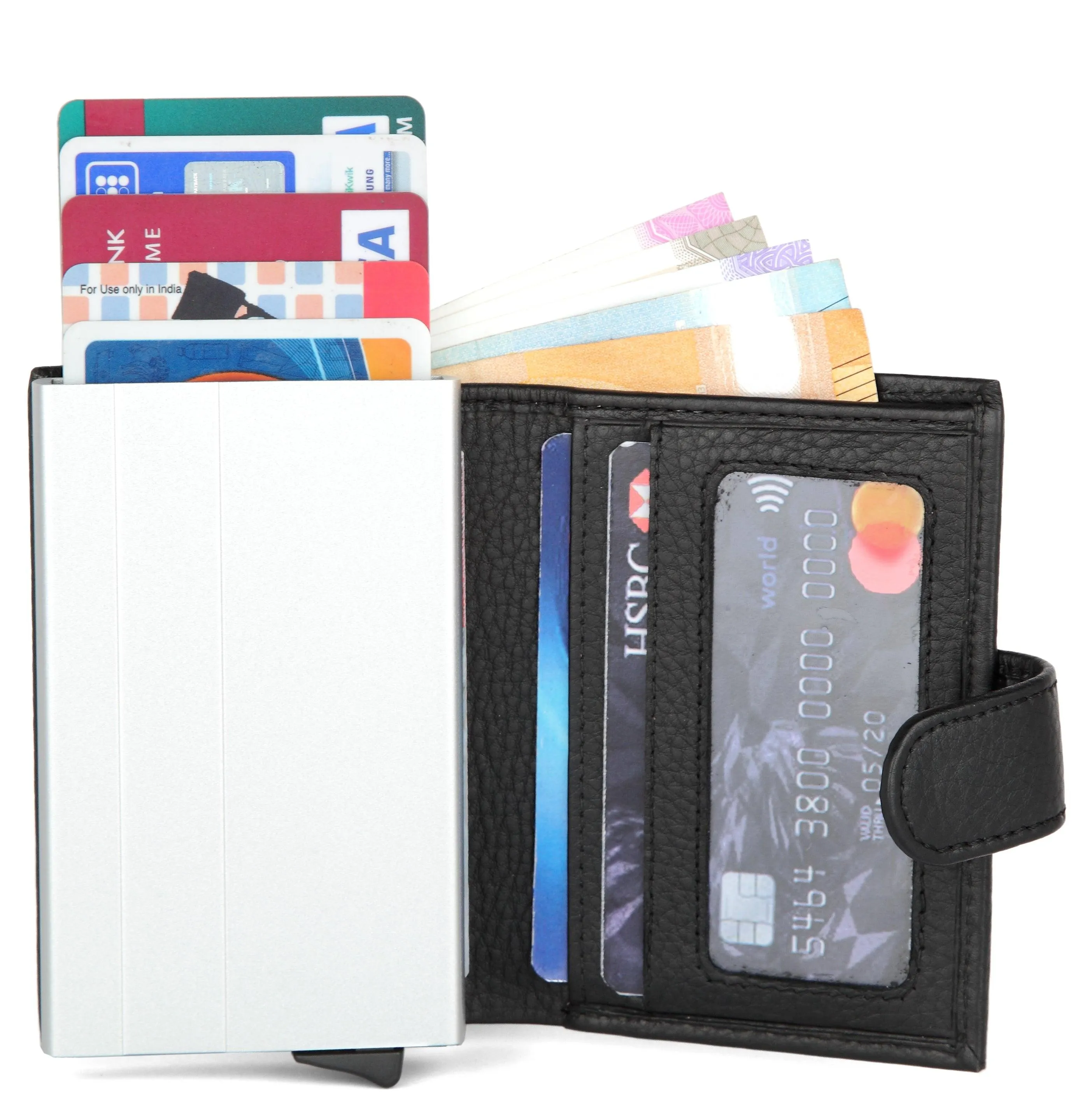 WildHorn® RFID Protected Unisex Genuine Leather Card Holder (Black)
