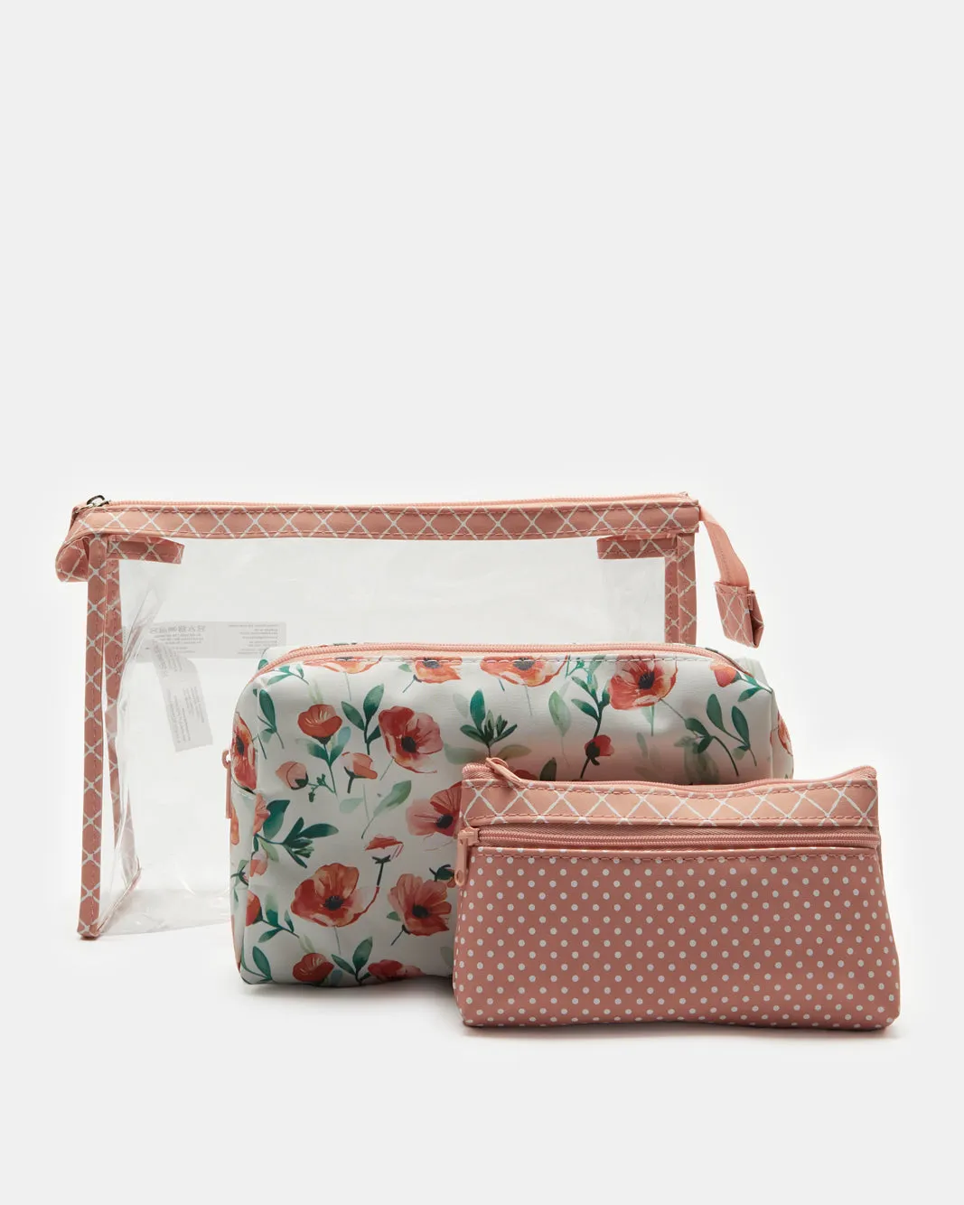 Women Pink Printed Cosmetic Pouch Set (3 Piece)