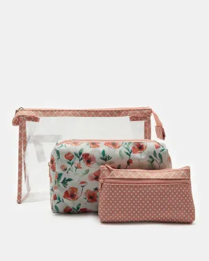 Women Pink Printed Cosmetic Pouch Set (3 Piece)