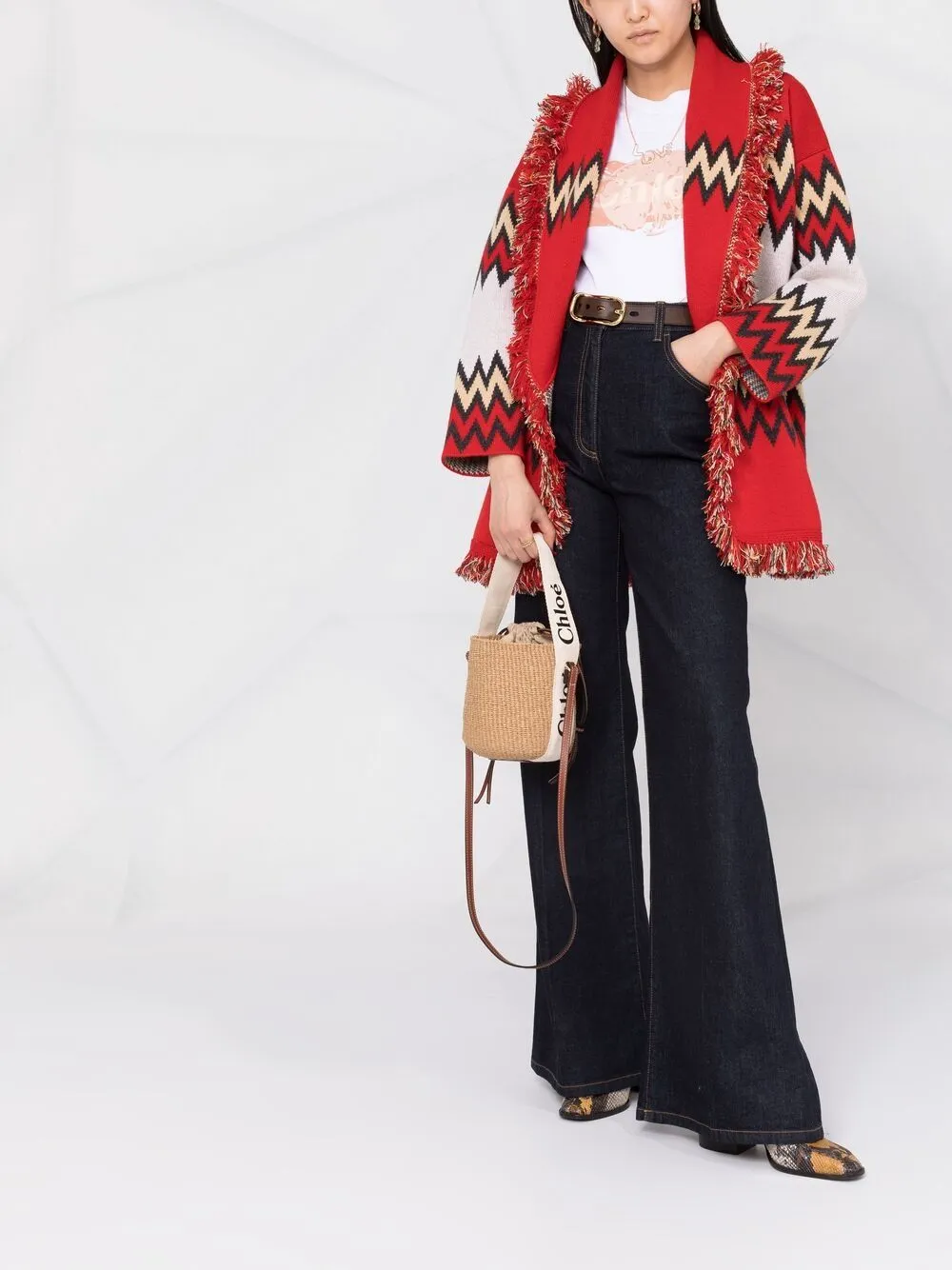 Woody straw small bucket bag
