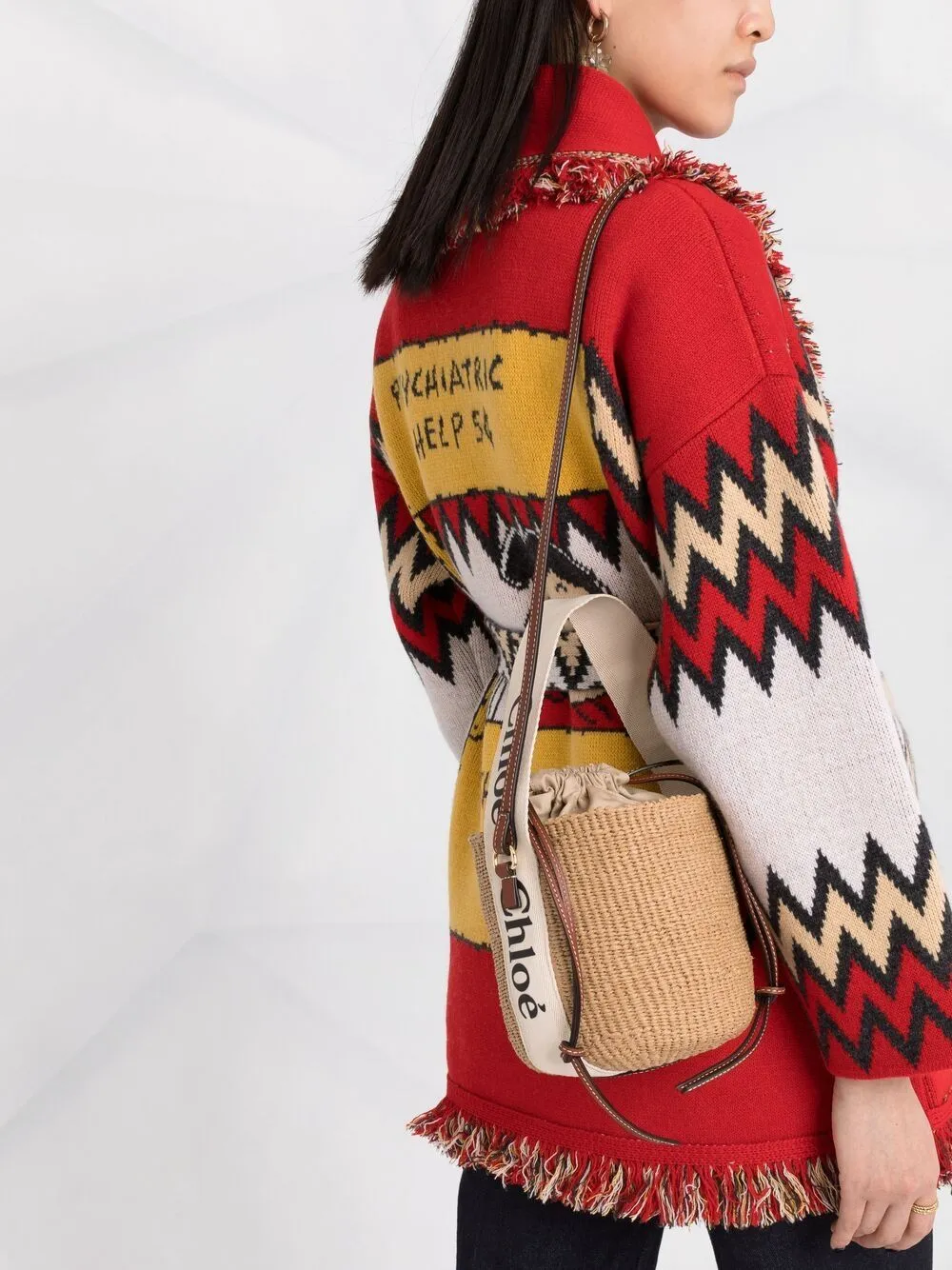 Woody straw small bucket bag