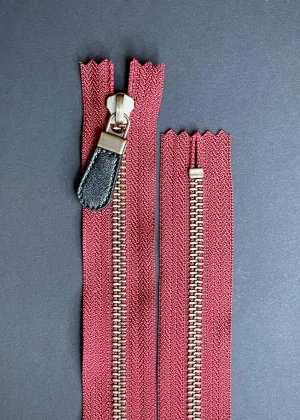 YKK Antique Brass Bag Zip with Leather Pull, Pinot. 60cm
