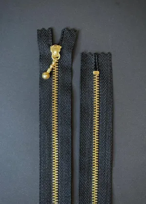 YKK Brass Zip with Ball Pull, Black