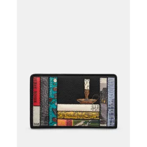 Yoshi Dickens Bookworm Flap Over Zip Around Black Leather Purse