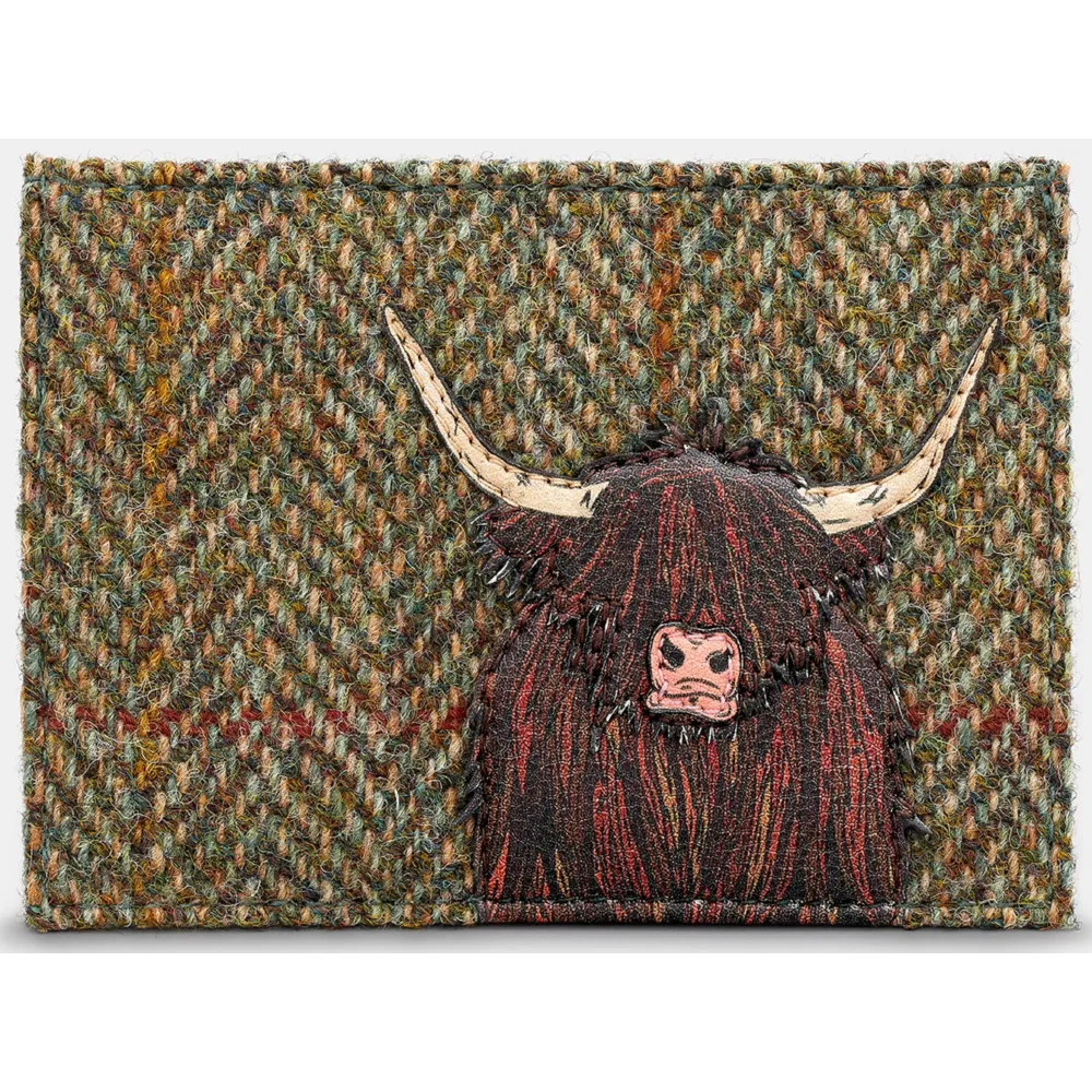 Yoshi Highland Cow Tweed Leather Card Holder