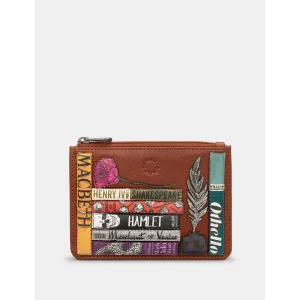 Yoshi Shakespeare Bookworm Zip Top Brown Brown Leather Purse