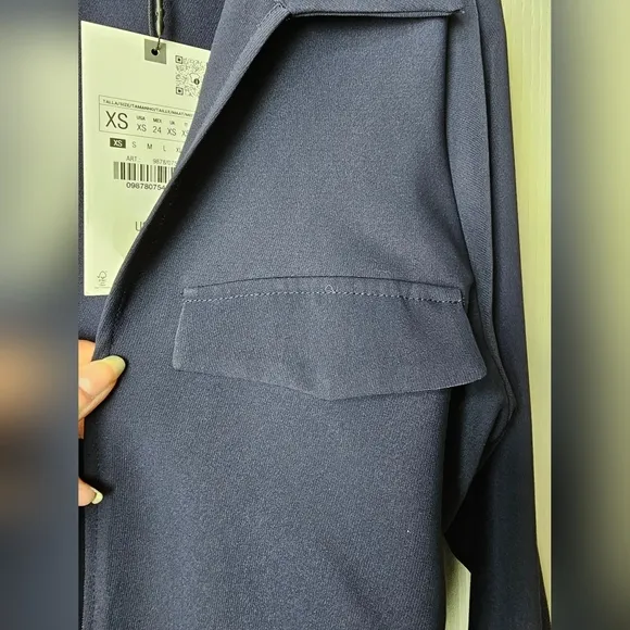 ZARA NAVY BLUE ZIPPERED SHIRTDRESS MIDI XS