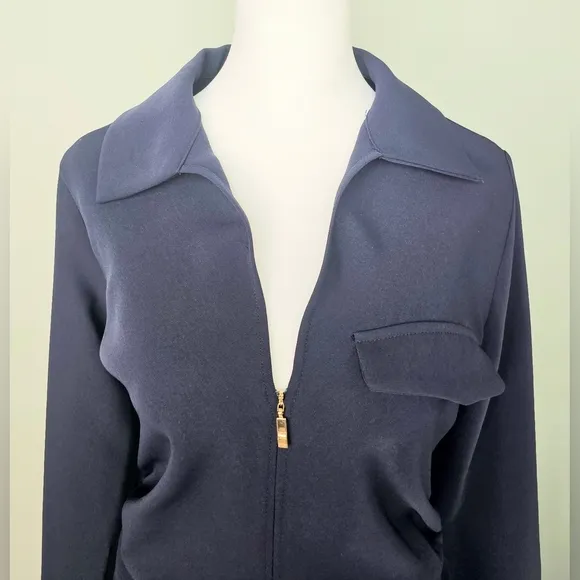 ZARA NAVY BLUE ZIPPERED SHIRTDRESS MIDI XS