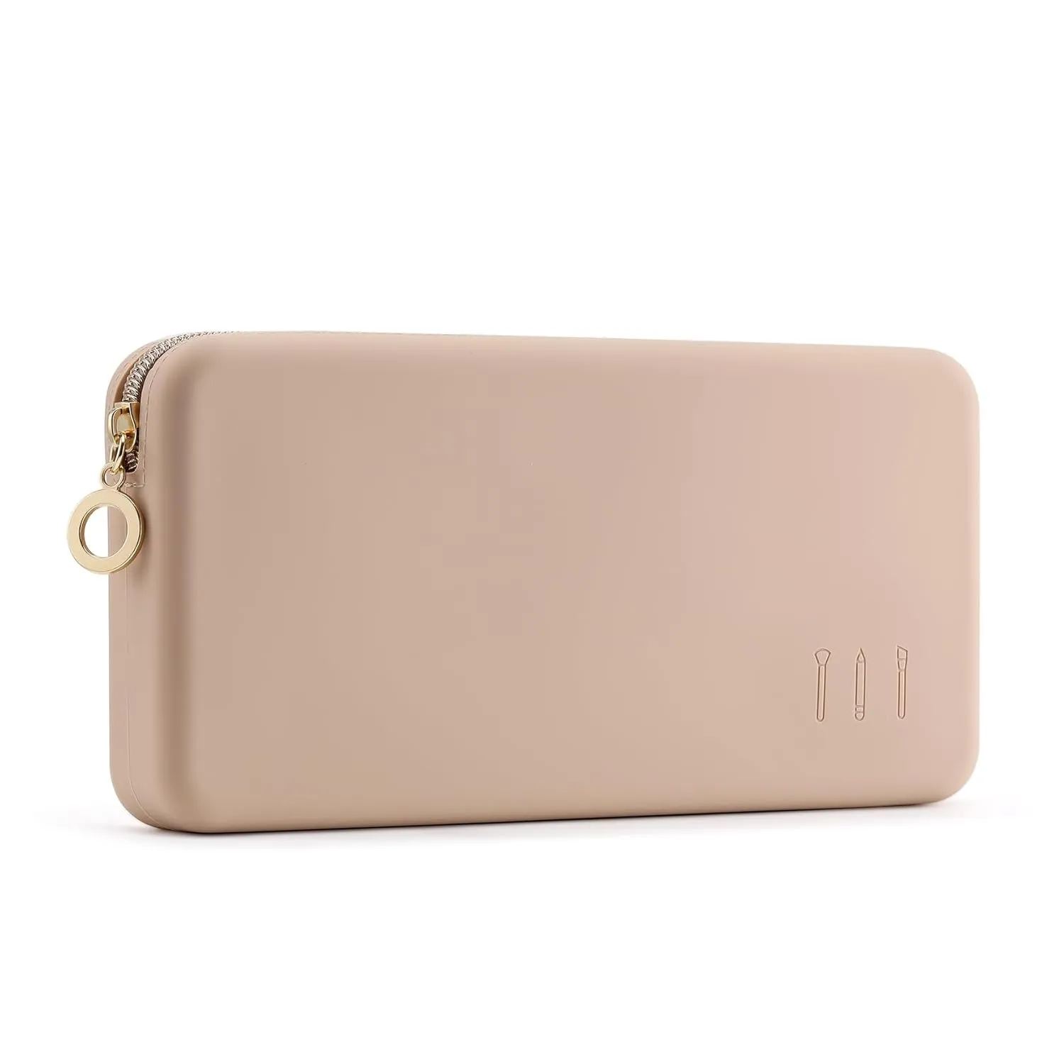 Zipper Makeup Brushes Bag for Travel, Large Silicone Makeup Brush Holder, Make up Brushes Pouch Case for Makeup Tools - Khaki