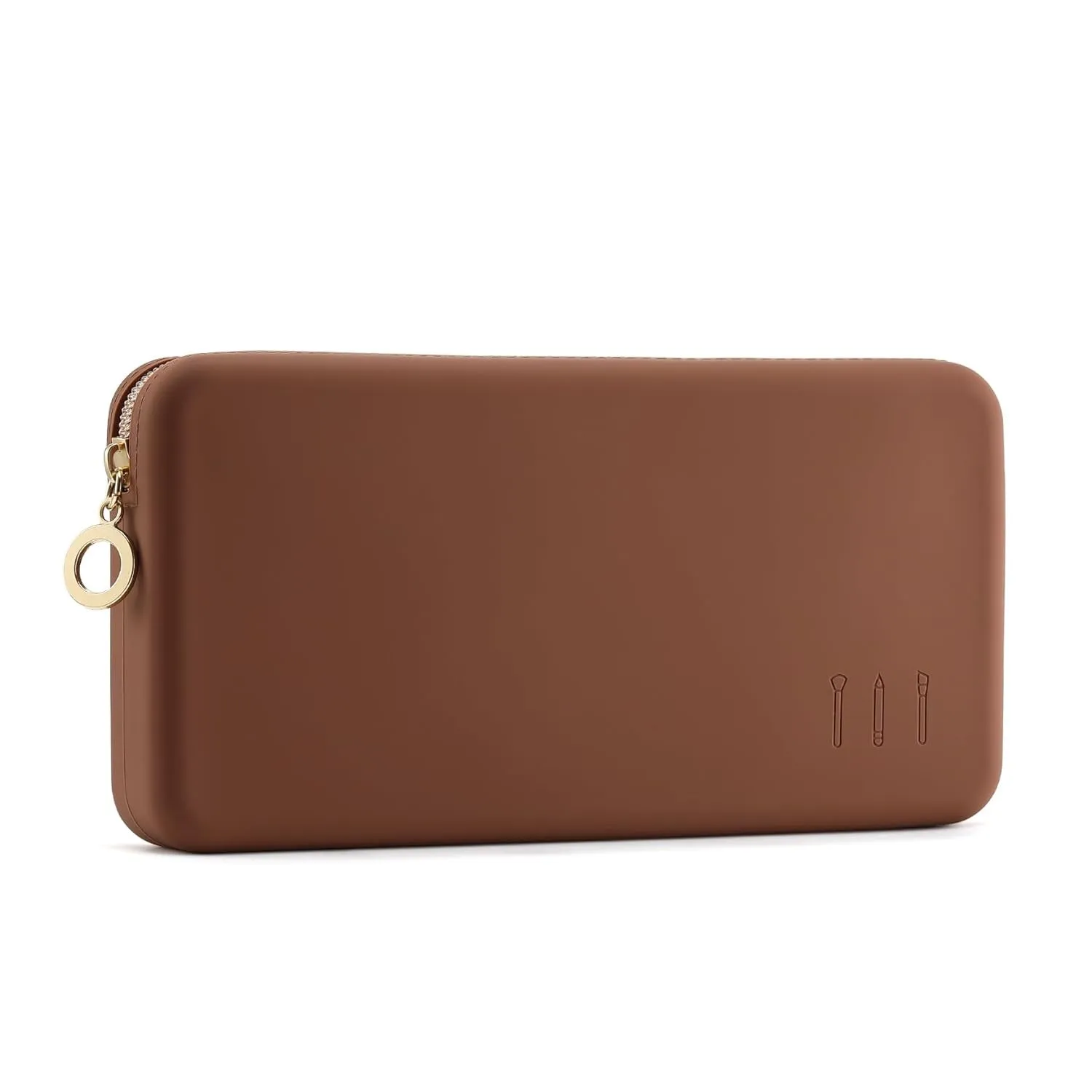 Zipper Makeup Brushes Bag for Travel, Large Silicone Makeup Brush Holder, Make up Brushes Pouch Case for Makeup Tools - Khaki