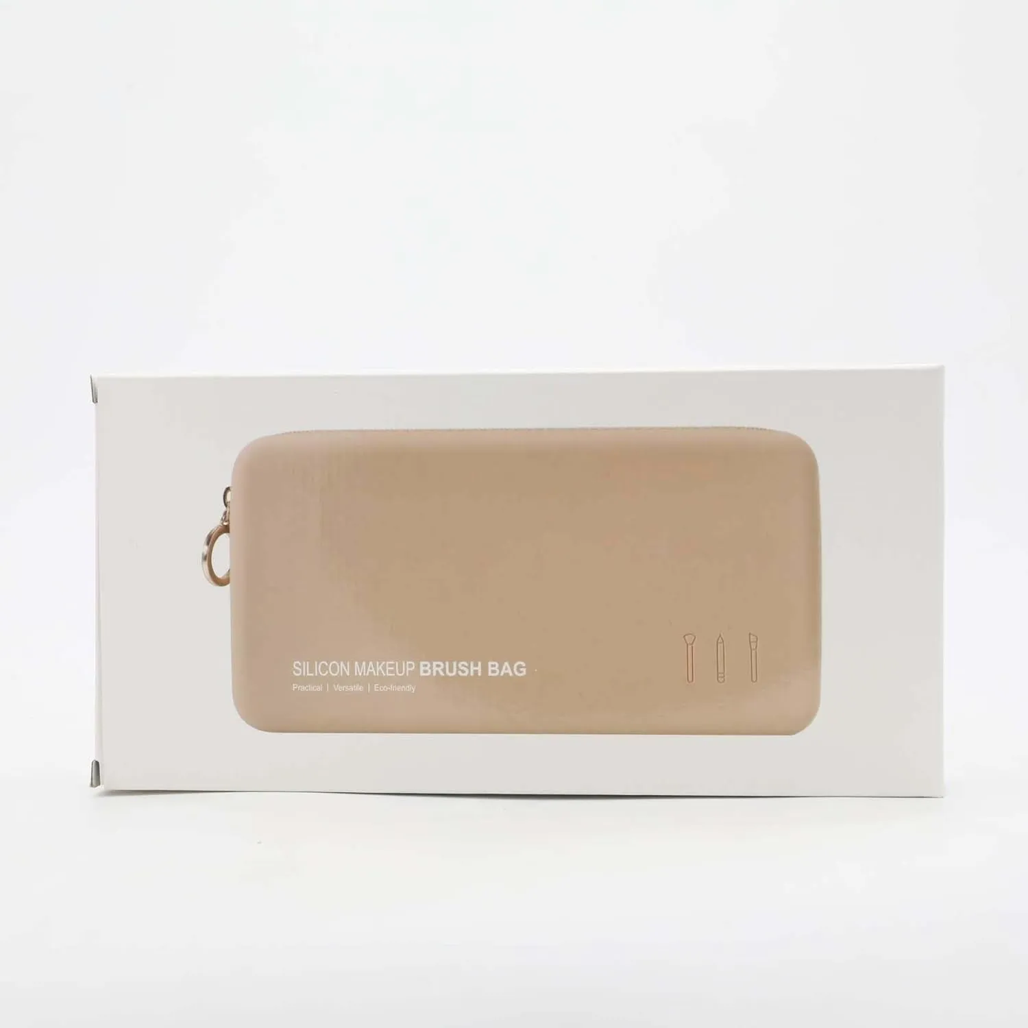 Zipper Makeup Brushes Bag for Travel, Large Silicone Makeup Brush Holder, Make up Brushes Pouch Case for Makeup Tools - Khaki