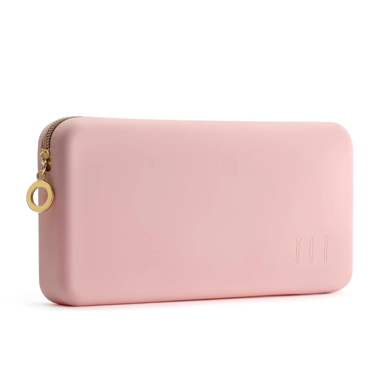 Zipper Makeup Brushes Bag for Travel, Large Silicone Makeup Brush Holder, Make up Brushes Pouch Case for Makeup Tools - Khaki