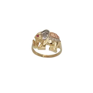Zirconia Tri-Color Elephant Ring (14K)