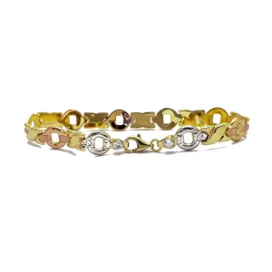 Zirconia Tricolor "XO" Fancy Bracelet (14K)